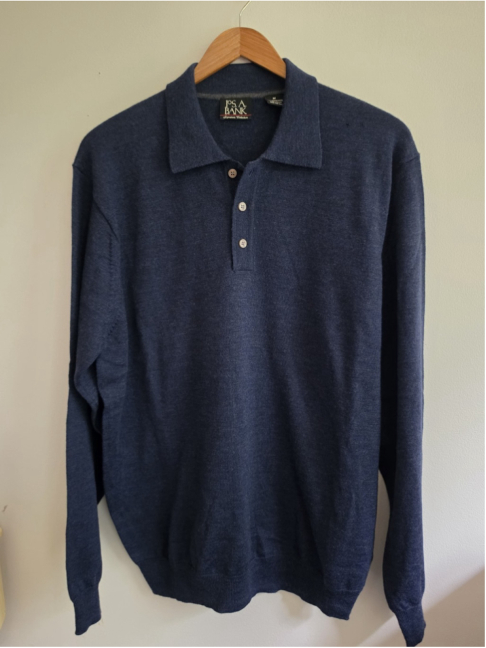 Jos. A. Bank Signature Collection 100% Merino Wool Long Sleeve Polo Sweater Blue